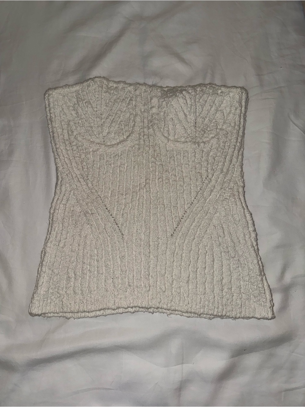 NBD Strapless Ribbed Bustier Top in Cream